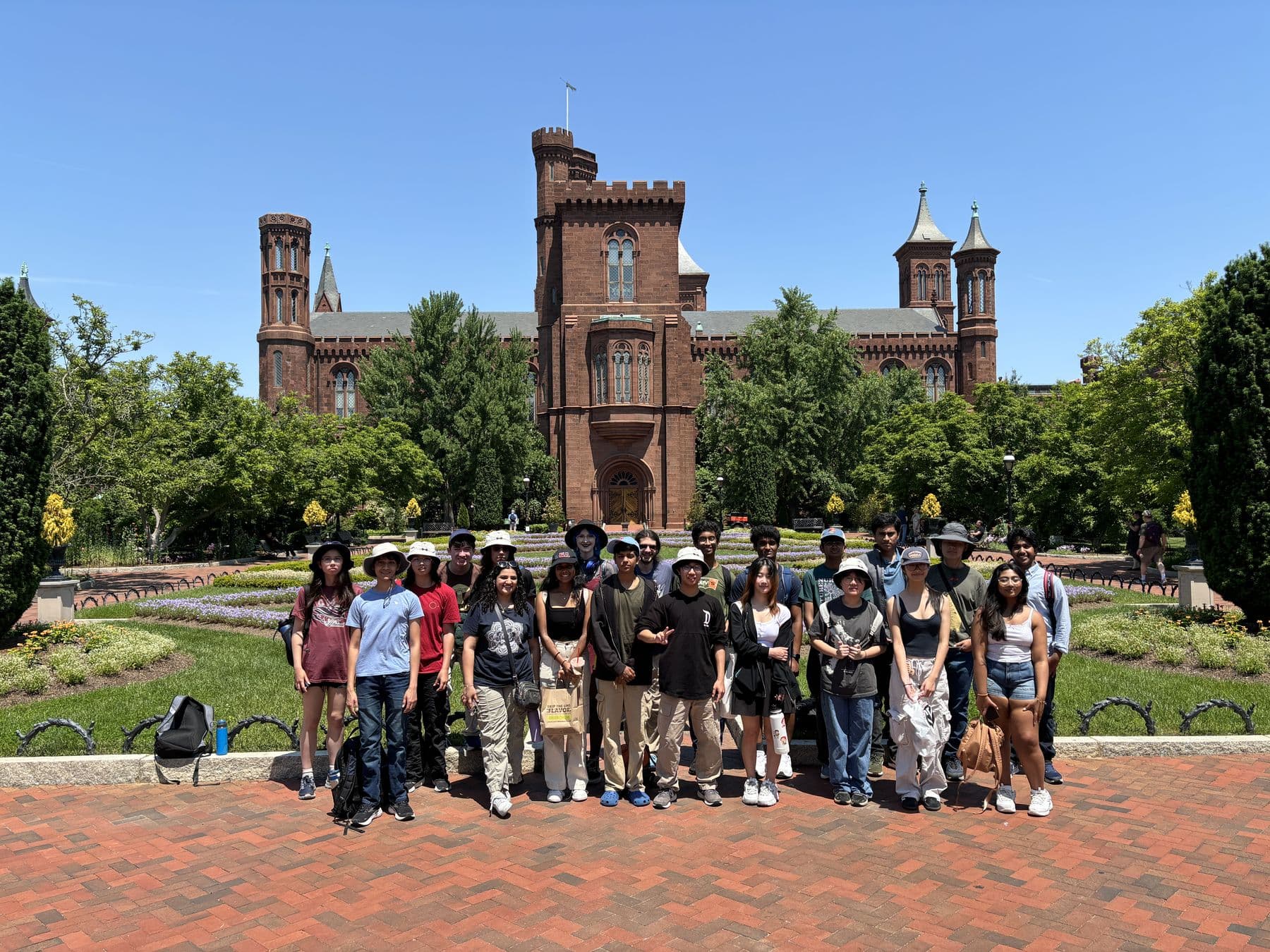 Alsion students on a trip to Washington, D.C., in front of the Smithsonian Castle