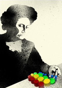 Maria Montessori with circular blocks